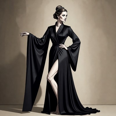 Elegant woman in black flowing gown