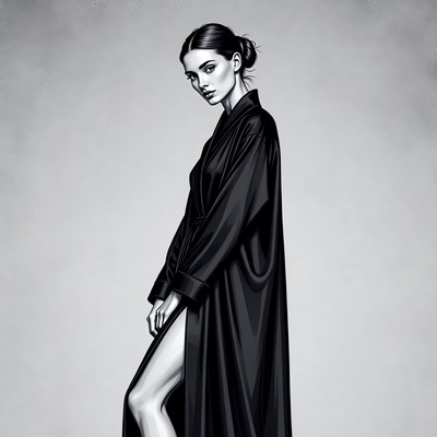 Woman in black silk robe