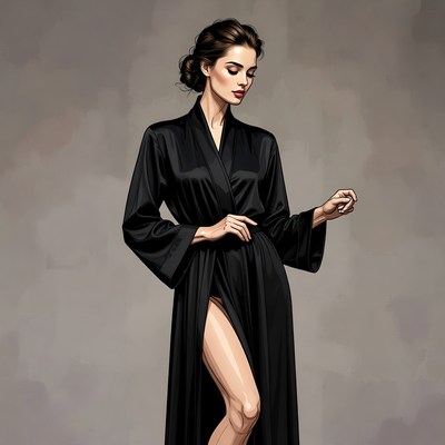 Woman in black silk robe