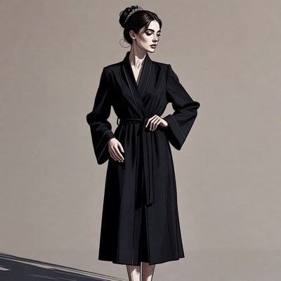 Elegant woman in black silk robe