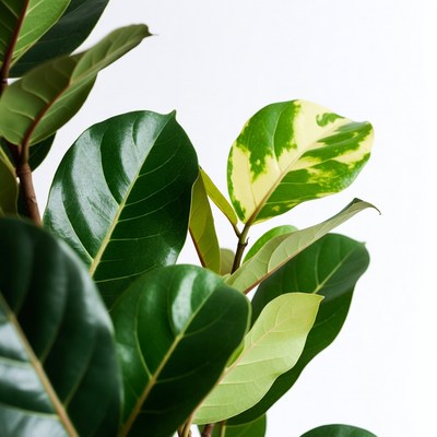 Variegated Ficus Plant Leaves
