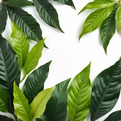 Green leaves on white background