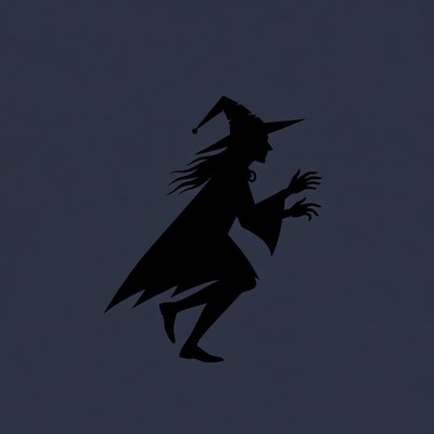 Silhouette of running witch