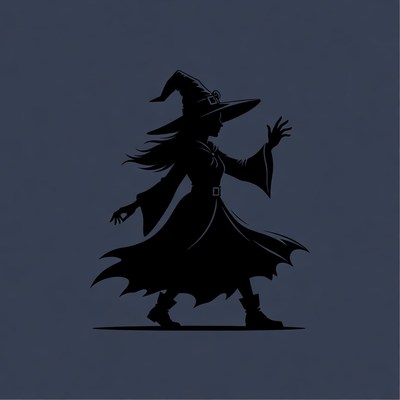 Silhouette of Witch Casting Spell