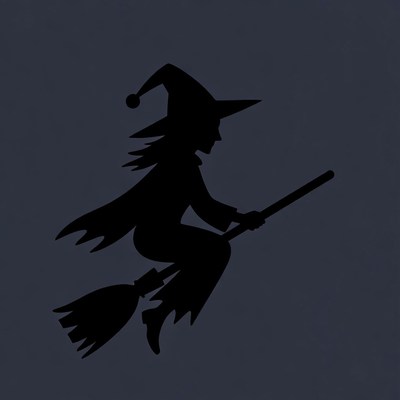 Silhouette witch flying on broomstick