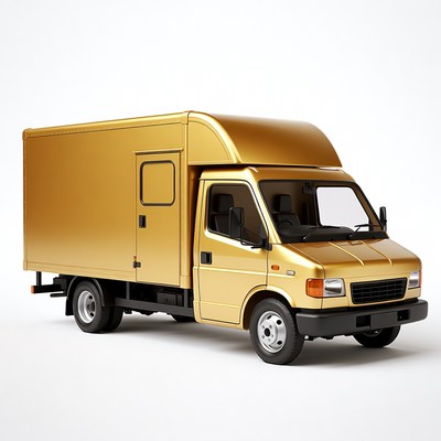 Golden Delivery Van on White Background
