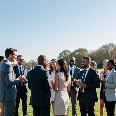 Diverse professionals networking outdoors