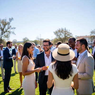 Diverse group chatting at outdoor event