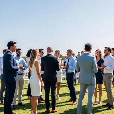 Diverse group conversing at outdoor event