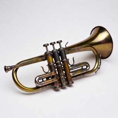 Brass Pocket Trumpet on White Background