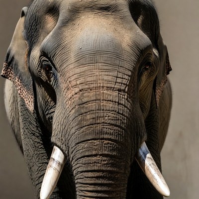 Close-up elephant face with tusks