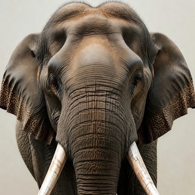 Close-up elephant face with tusks
