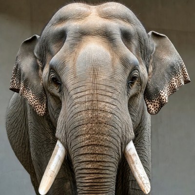Close-up elephant face with tusks