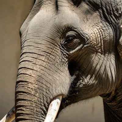 Close-up elephant head with tusks