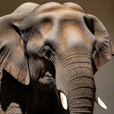 Close-up elephant head with tusks