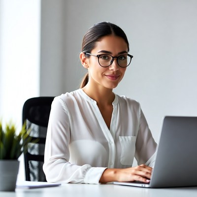 Latina woman working on laptop