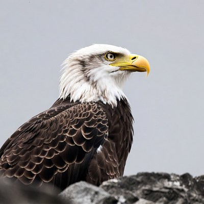 Bald eagle perched on rock