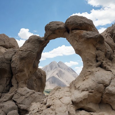Rock Arch Framing Mountains