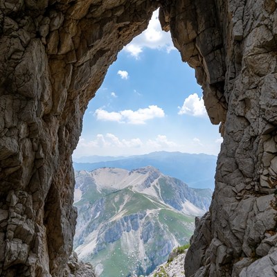 Mountain View Through Cave Opening