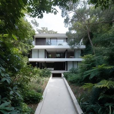 Modern House Surrounded by Lush Trees