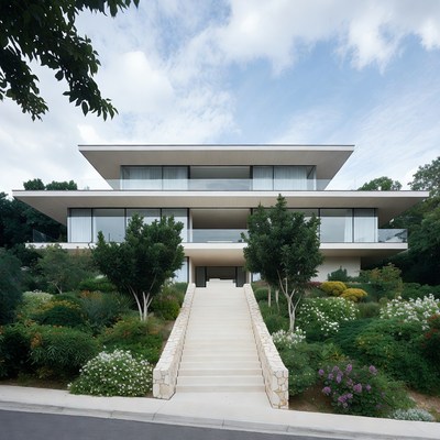 Modern Two-Story House with Stone Stairs