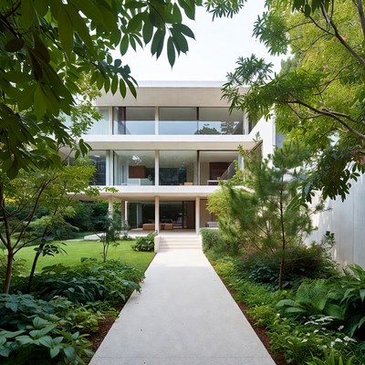 Modern White House Surrounded by Lush Greenery
