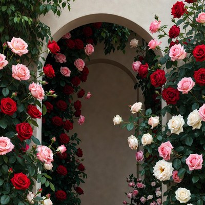 Rose Archway on White Wall