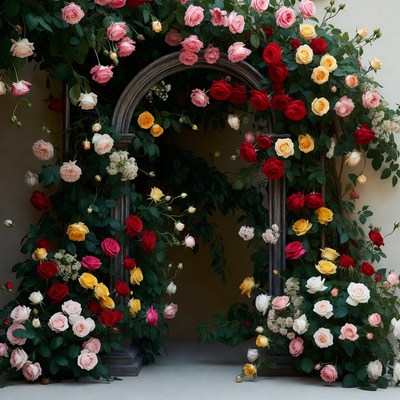 Colorful Rose Archway on White Background