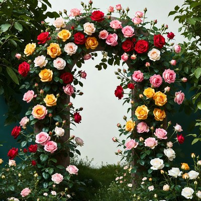 Colorful Rose Archway in Garden