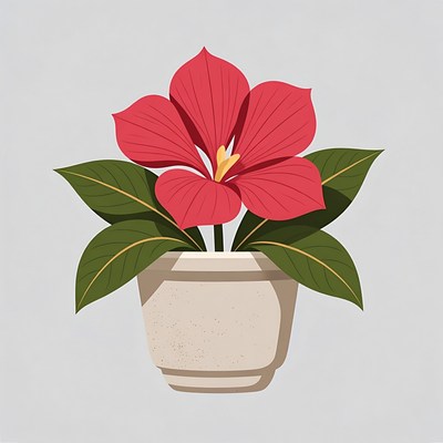 Red Flower in White Pot