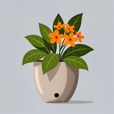 Orange Flowers in Gray Pot