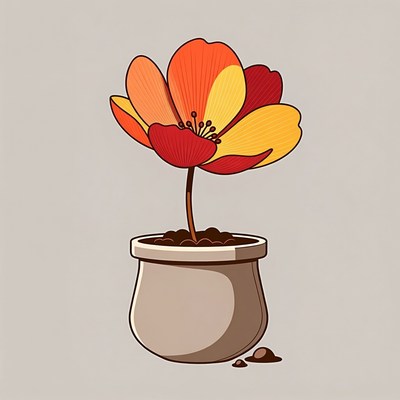 Colorful Flower in Gray Pot