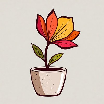 Colorful Flower in White Pot