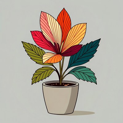 Colorful Flower in Gray Pot