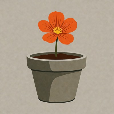 Orange Flower in Gray Pot