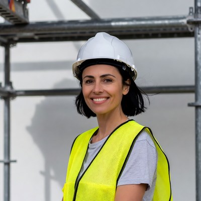 Female construction worker in hard hat