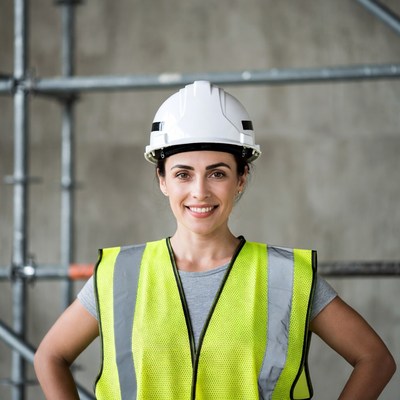 Female construction worker in hard hat