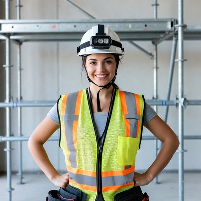 Female construction worker in safety gear