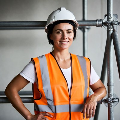 Female construction worker with safety helmet