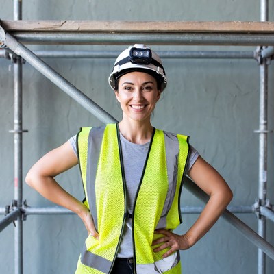 Female construction worker in hard hat