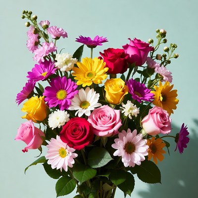 Colorful bouquet of roses and daisies