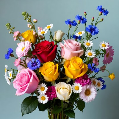Colorful Roses and Daisies Bouquet