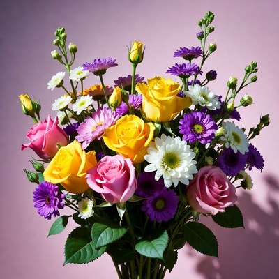 Colorful bouquet of roses and daisies