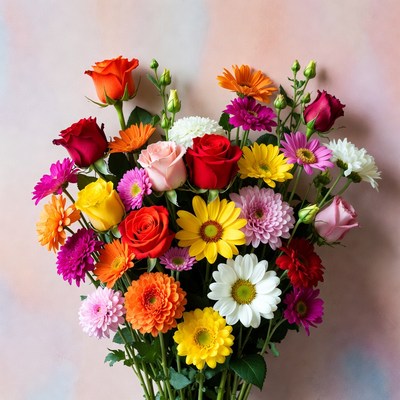 Colorful Bouquet of Roses and Daisies