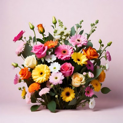 Colorful Bouquet of Roses and Daisies