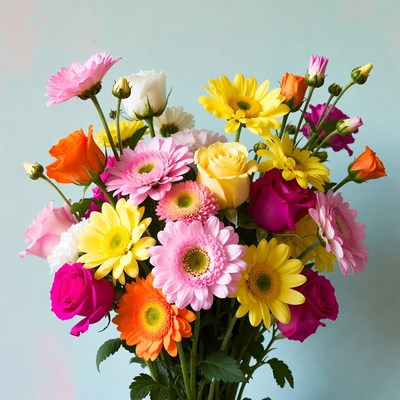 Colorful Bouquet of Roses and Daisies