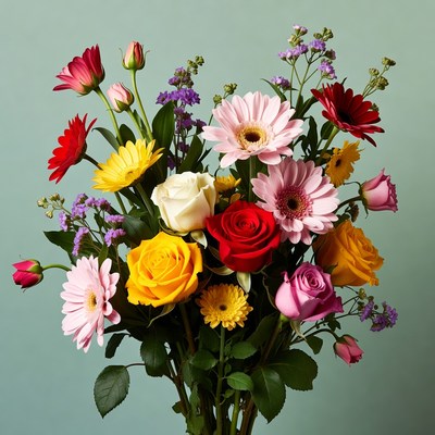 Colorful bouquet of roses and daisies