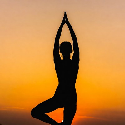 Woman in Tree Pose Silhouette at Sunset