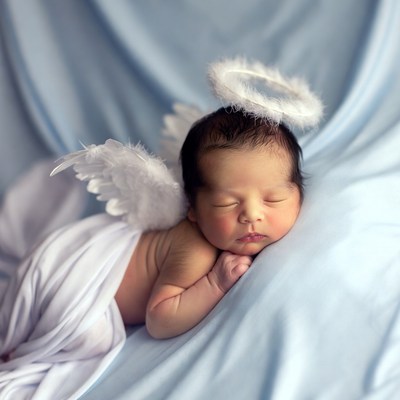 Sleeping baby angel with wings