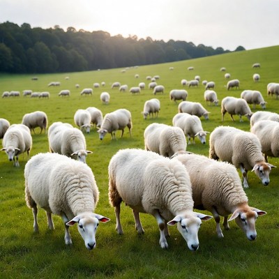 Sheep grazing in green field